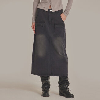BLACK WASHED BACK SLIT SKIRT_T423DE401