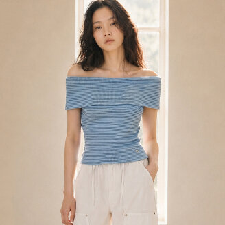 WAFFLE STRIPED OFF-SHOULDER TOP_T513TP115