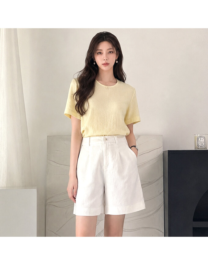 [예쎄] 린넨 핀턱 와이드 하프팬츠(S6MPT010A)