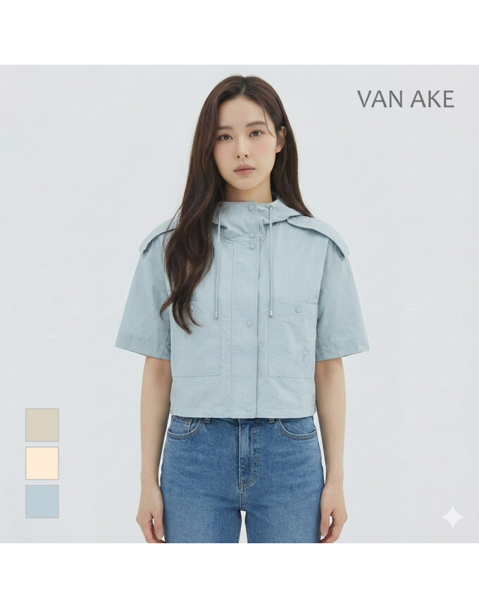 [반에이크] 후드넥 캐주얼 반팔점퍼_VB37JPMD02Z