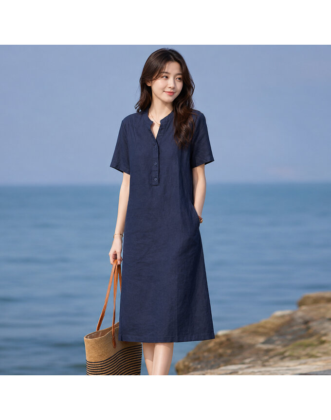 [예쎄] 린넨터치 포켓 노카라 미디 원피스(S6MOP090A)