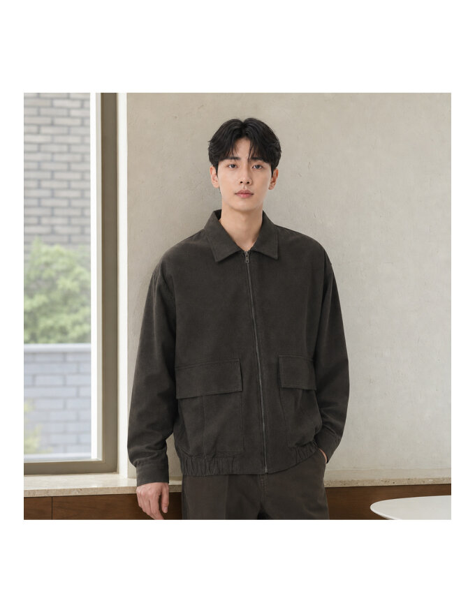 스웨이드 터치 포켓 블루종 자켓 CDM-JUA-STONE