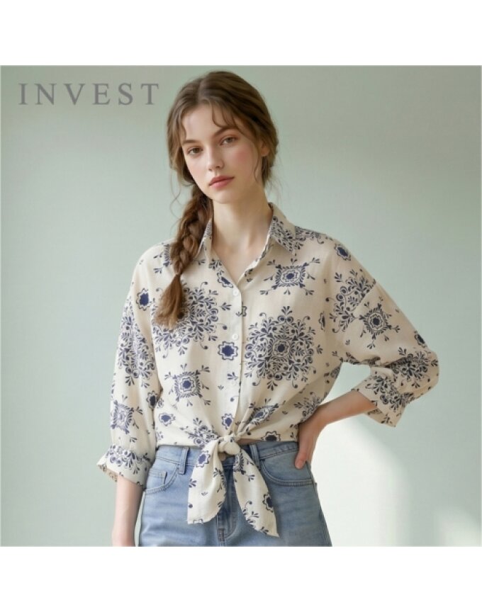 에스닉 나염 7부 소매 블라우스_INI6M1BL5911