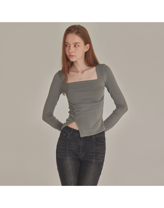 SHIRRED ASYMMETRY SQUARE NECK TOP_T426TP112
