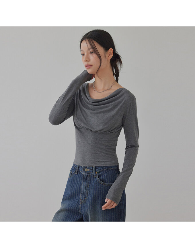 SMOOTH TEXTURE COWL NECK TOP_T426TP111