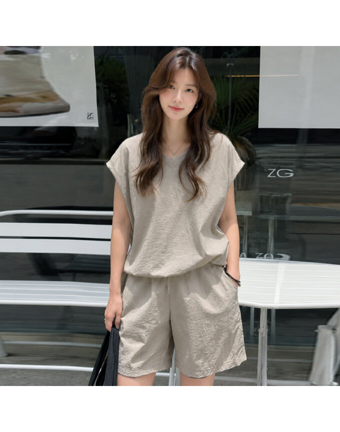 [귈림] (2종SET) 브이넥 나일론 루즈핏 반팔 + 나일론 숏팬츠(G6MSE051P)