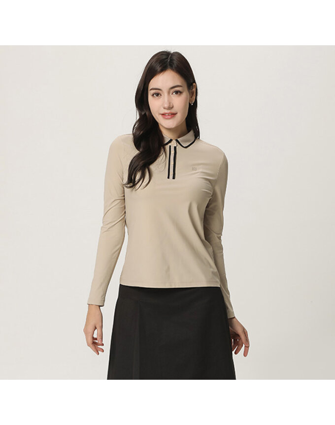 (여성)앞단작 배색 긴팔 티셔츠 HF1WTS002