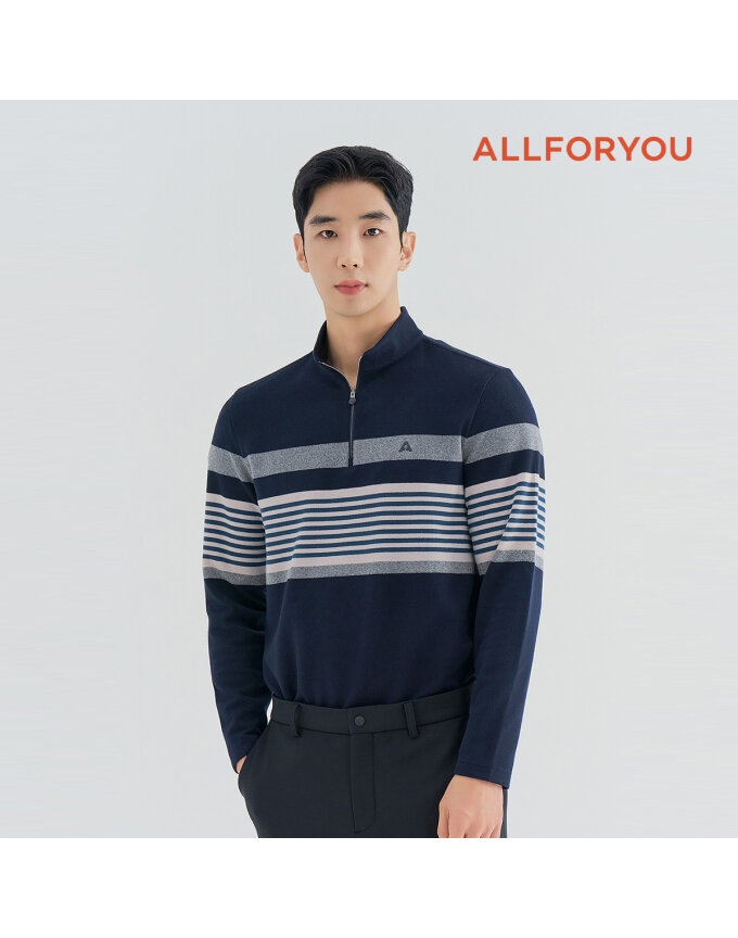 [올포유] 남성 스트라이프 반집업 티셔츠 AMTHN9471-915