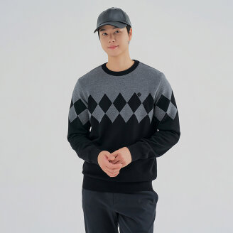 남성 조직 믹스 아가일 방풍 라운드넥 니트 RMSRM4201-199
