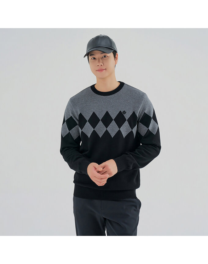 남성 조직 믹스 아가일 방풍 라운드넥 니트 RMSRM4201-199