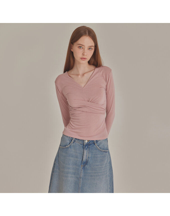 CROSS OVER V-NECK LONG SLEEVE TOP_T426TP101