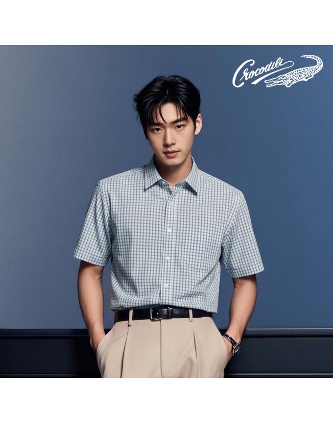 남성 그라데이션 체크 노멀핏 반팔셔츠 CDAA2YS2413
