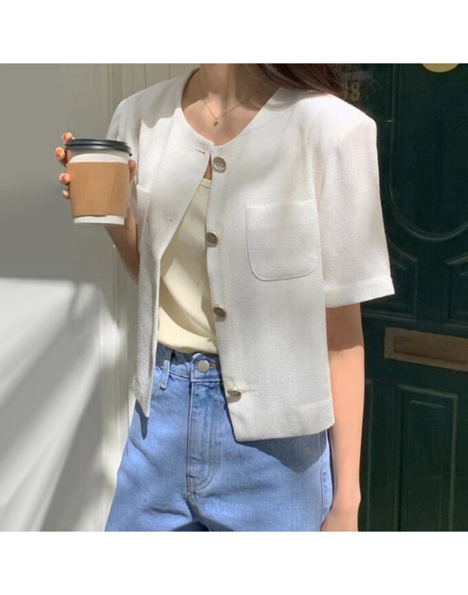 [예쎄] 데일리 포켓 노카라 버튼 반팔 자켓(S6MJK048A)