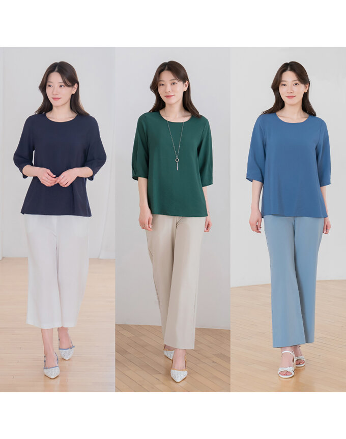 엄마옷 마담4060 1+1+1 시원한 인견 A라인 체형커버 여성 데일리 3종 블라우스 -RHBL2606001-