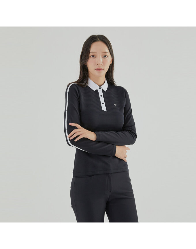 여성 엠보 조직감 배색 카라 티셔츠 RWTYL7151-199
