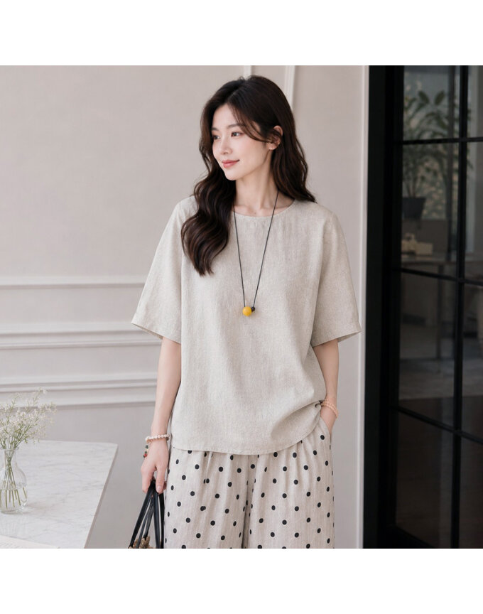[귈림] 내추럴 린넨 루즈 반팔 블라우스(G6MBL066P)