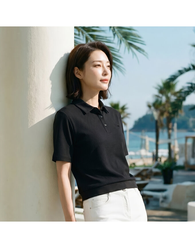크롭 엠보 로고 폴로 티셔츠_FM45134