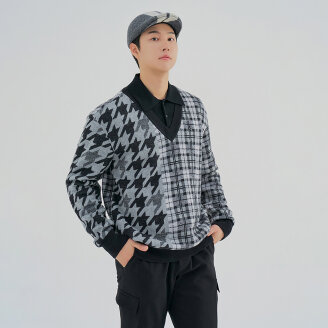 남성 패턴 믹스 이중넥 방풍 니트 RMSPM4271-190