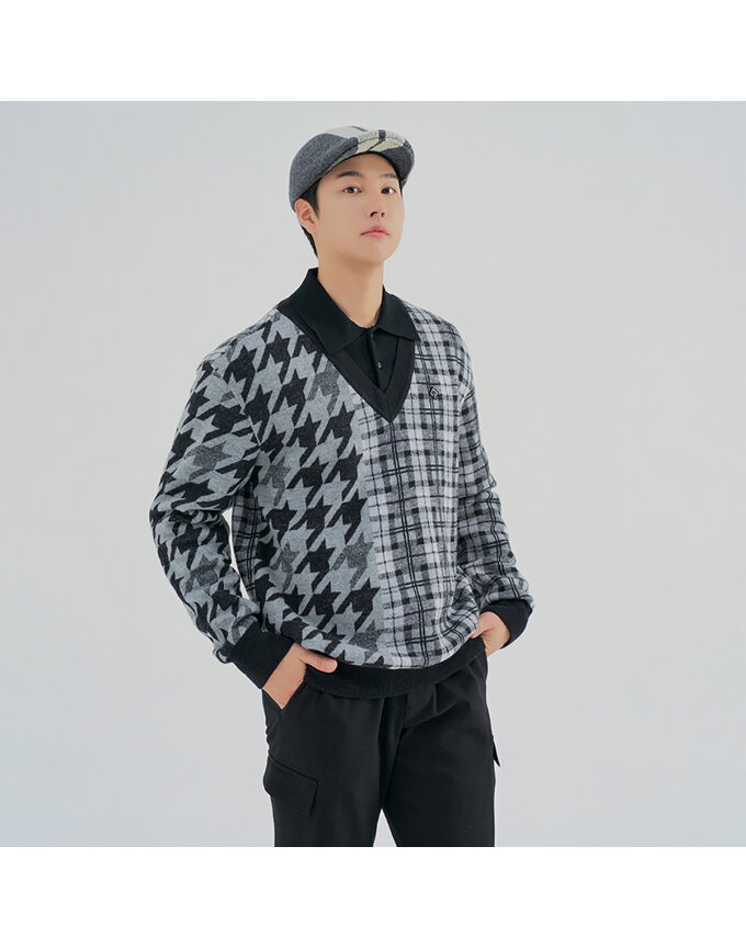 남성 패턴 믹스 이중넥 방풍 니트 RMSPM4271-190