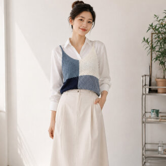 [모델리스트] 쿼드 배색 니트 베스트 (MEMSL019)
