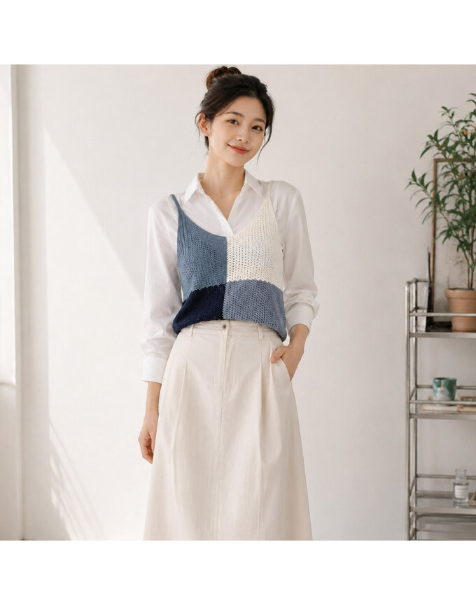 [모델리스트] 쿼드 배색 니트 베스트 (MEMSL019)