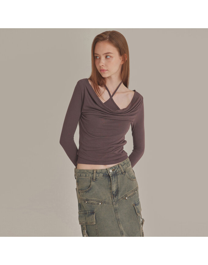 PANNEL LAYERED HALTER COWL NECK TOP_T426TP109