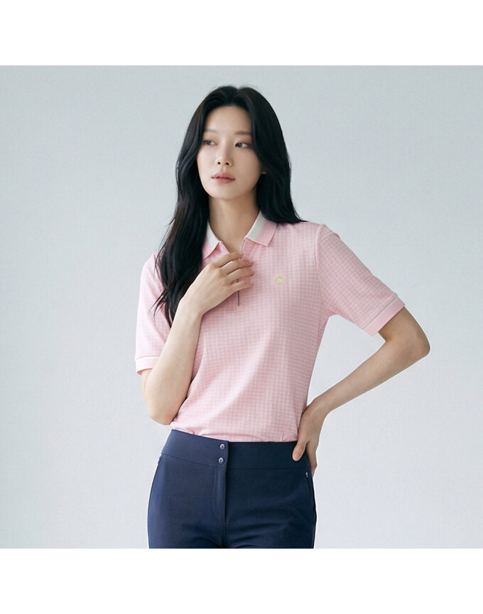 골조직 포인트 5부 소매 카라 티셔츠_1K45231