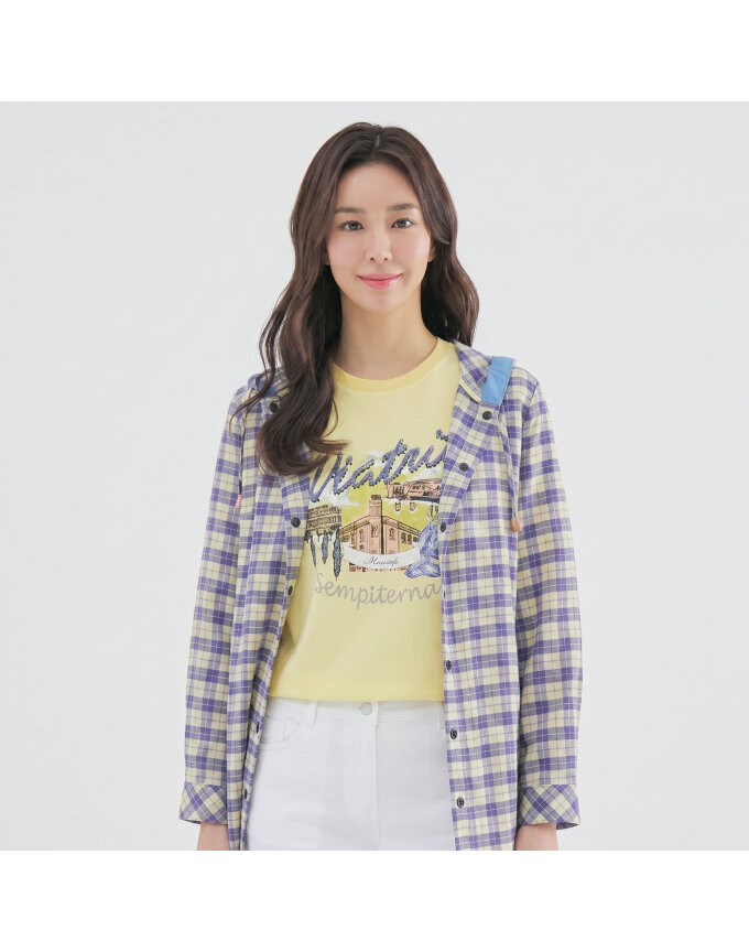 [올포유] [모델착장] 여성 체크 장기장 후드 블라우스 ALBLM3211-604_G