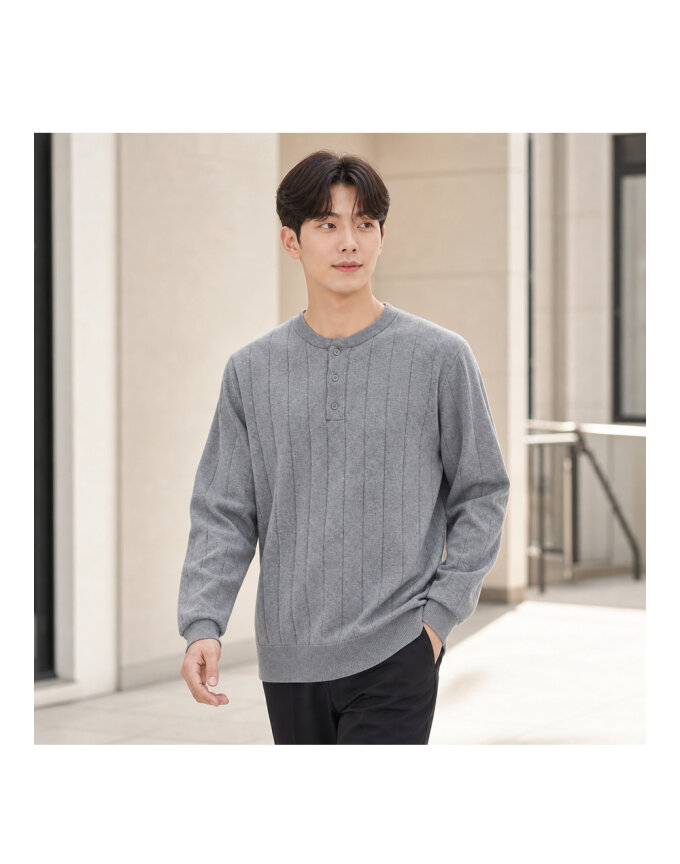 비스코스 골지 헨리넥 버튼 긴팔 니트 ROM-KN-2