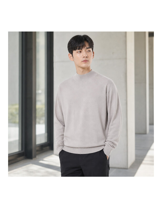 비스코스 소프트 미니멀 반폴라 긴팔 니트 ROM-KN-3