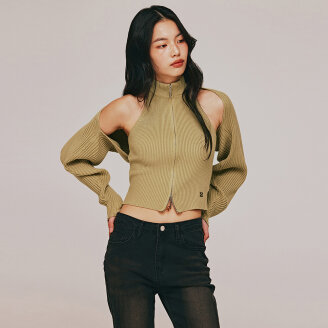 HALTER NECK KNIT ZIP-UP+BOLERO SET_T513OT800
