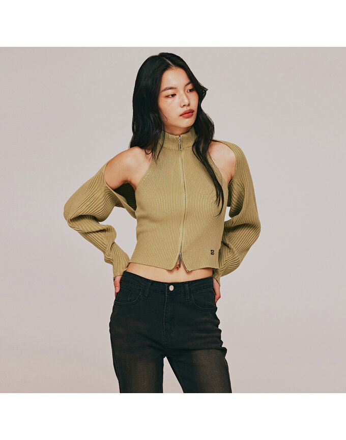 HALTER NECK KNIT ZIP-UP+BOLERO SET_T513OT800