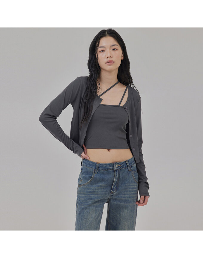 UNBALANCED CAMISOLE+BUTTON UP CARDIGAN SET_T513OT802
