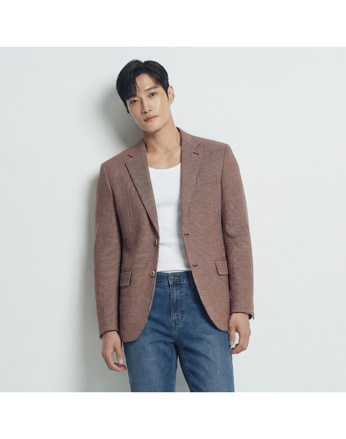 체크 패턴 테일러드 린넨 자켓_1K31201