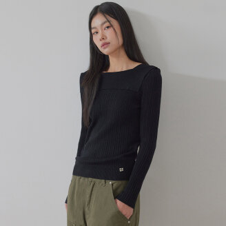 UNBALANCED COVER SHOULDER KNIT TOP_T423TP100