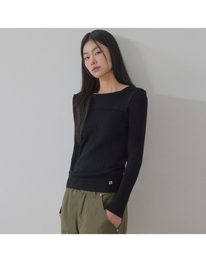 UNBALANCED COVER SHOULDER KNIT TOP_T423TP100