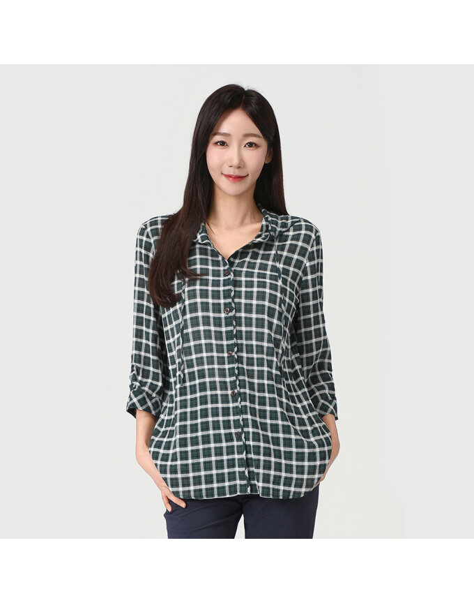 체크 후드 롱 셔츠_1J41510