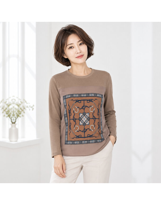 스카프 그래픽 여성 블라우스 티셔츠 CLDFTS111