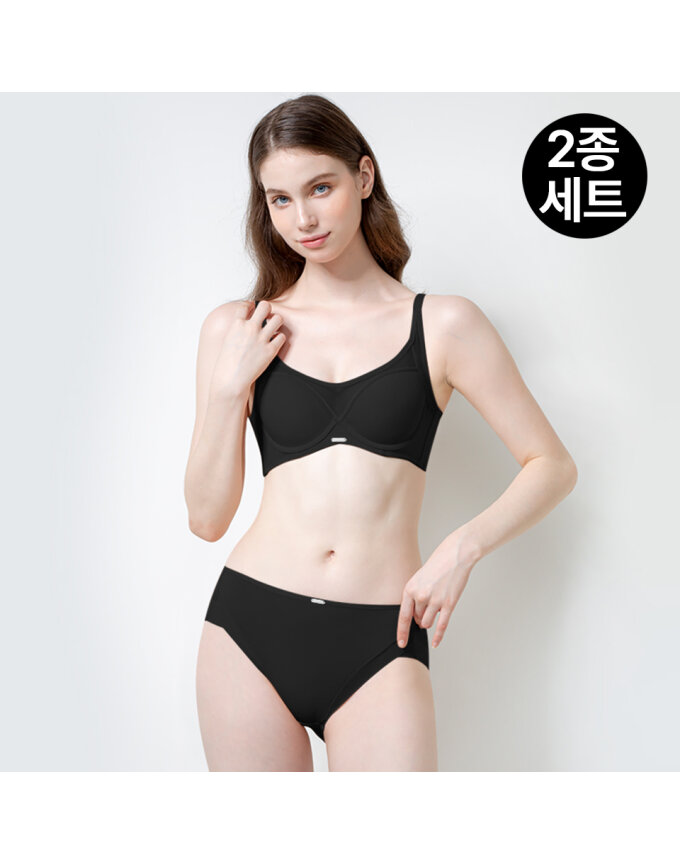 [제임스딘] (SET) C/D/E컵 블랙 빅사이즈 커버리지 브라+햄팬티