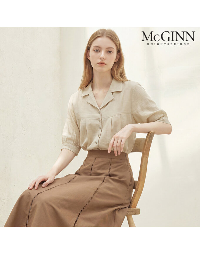 금장 버튼 린넨 카라 블라우스_MI6M1BL5911