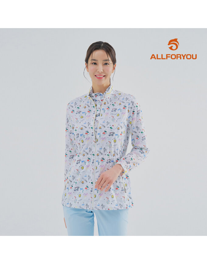 [올포유] [모델착장] 여성 파크골프 패턴 점퍼 AWJUM3461-100