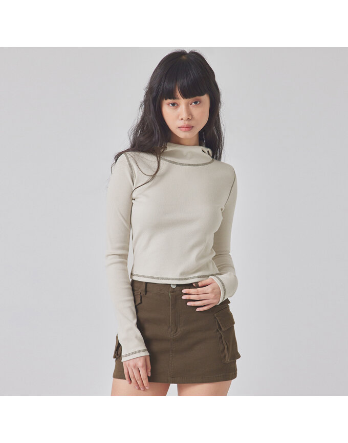 RIBBED CONTRAST STITCH HOODIE_T416TP108