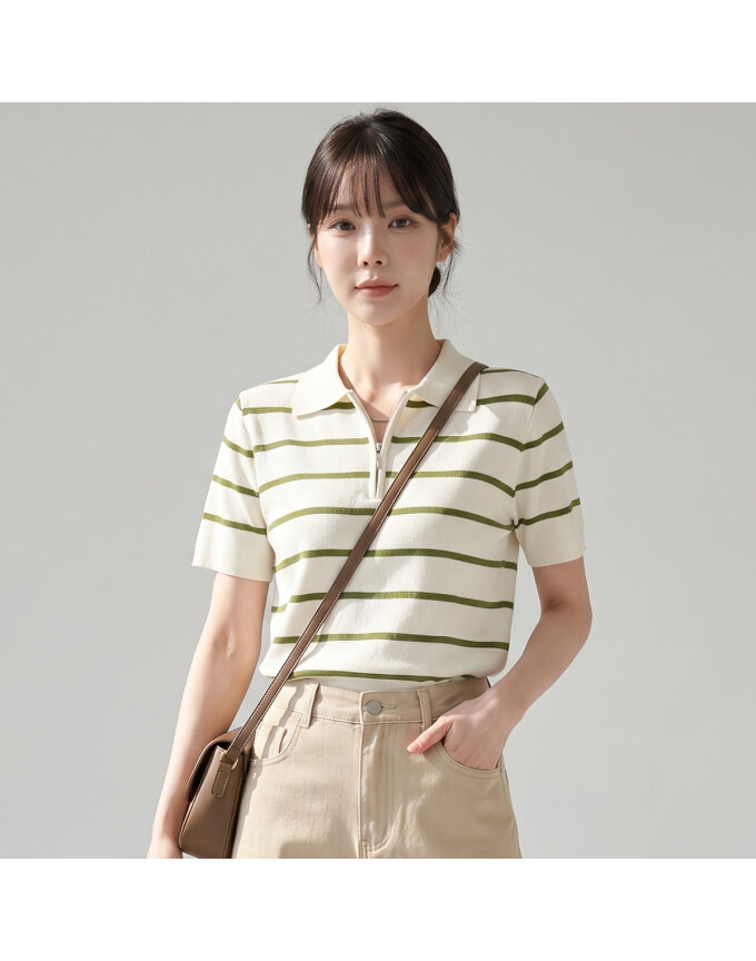 KARRA 하프집업단가라반팔니트_A5M0205