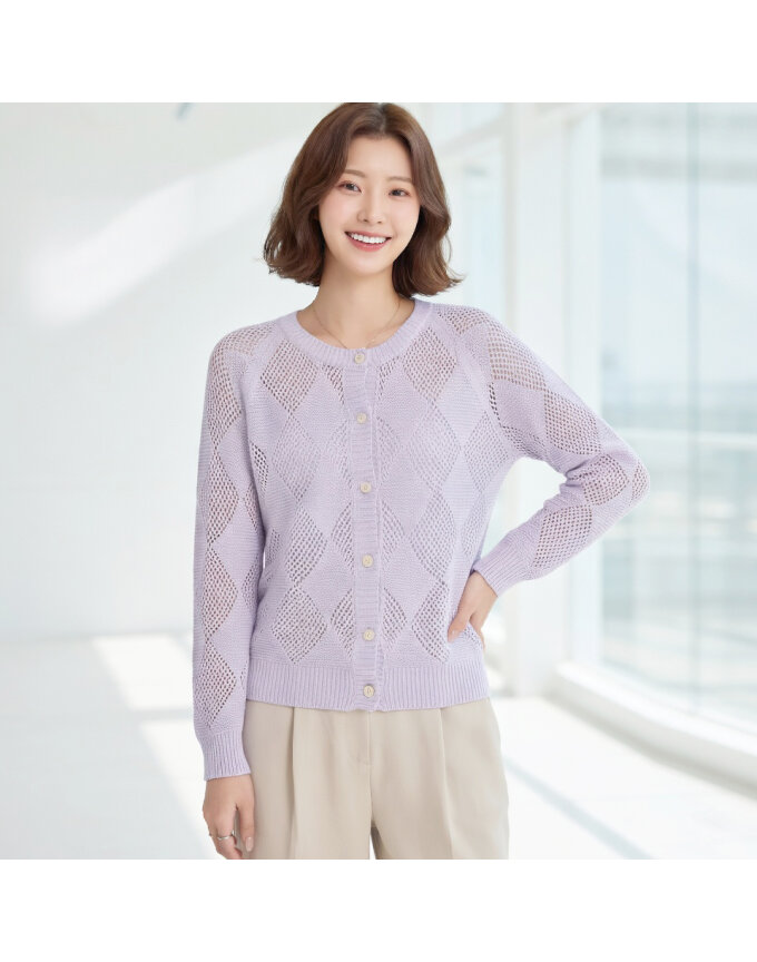 [모델리스트] 아가일 패턴 펀칭 라운드넥 가디건 (MESCD123)