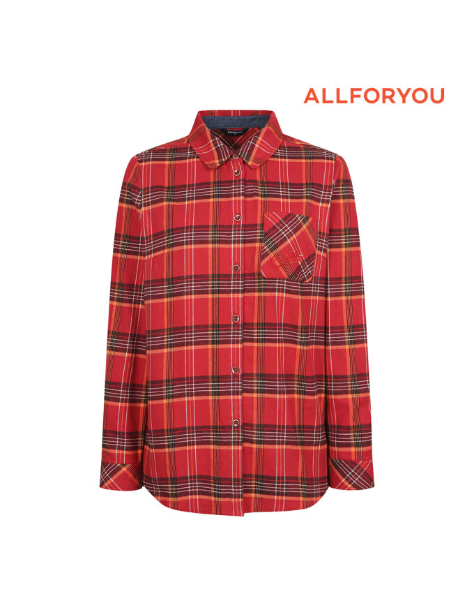 [올포유] 여성 포켓 자수 포인트 체크 카라 블라우스  ALBLN8311-500