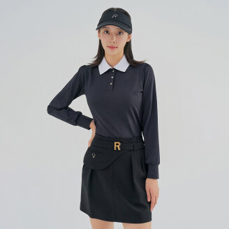 여성 퍼프 소매 카라 배색 티셔츠 RWTYM7103-199
