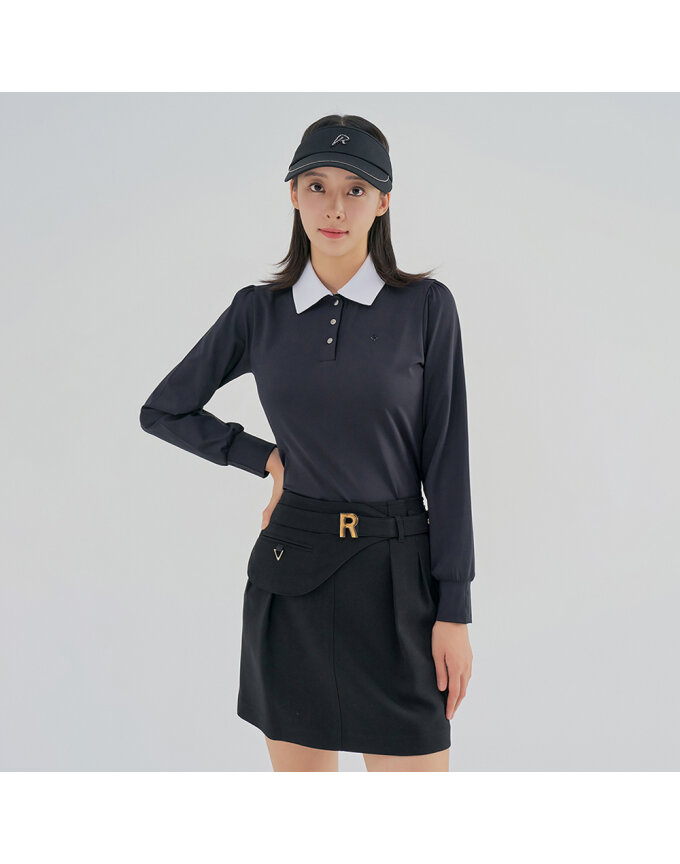 여성 퍼프 소매 카라 배색 티셔츠 RWTYM7103-199