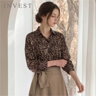 레오파드 나염 카라 롱 블라우스_INI6F1BL5061