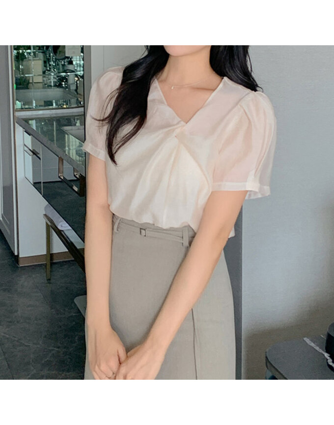 [예쎄] 넥초커set 시스루 퍼프 블라우스(S6MBL139A)