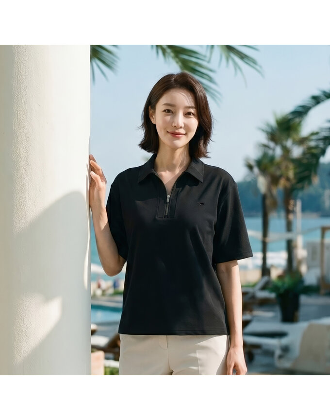 엠보 로고 집업 폴로 티셔츠_FM45133
